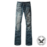 Vintage Printed Bootcut Biker Cotton Jeans | Gthic.com