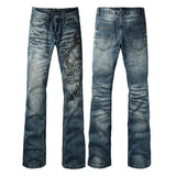 Vintage Printed Bootcut Biker Cotton Jeans