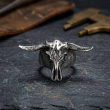 Anello teschio in acciaio inossidabile con corno Satan Devil