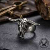 Anello teschio in acciaio inossidabile con corno Satan Devil