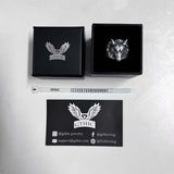 Vintage Red Eyed Wolf Zircon Sterling Silver Ring | Gthic.com