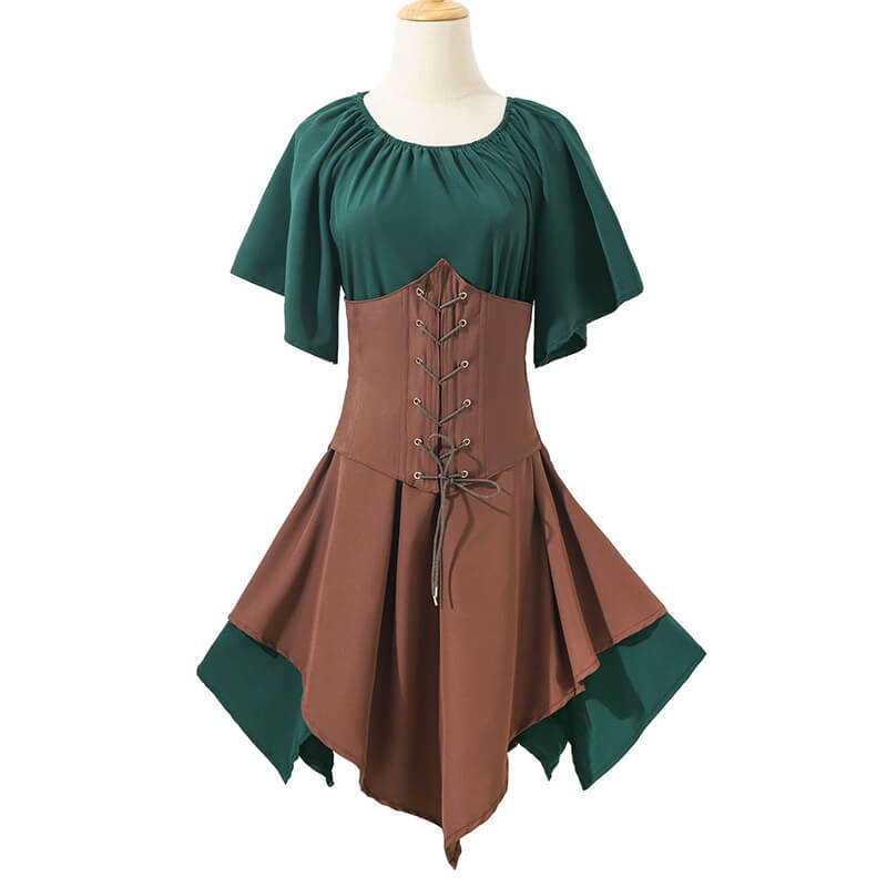 Women Cosplay Gothic Dress Ruffle Mesh Dress Puff Sleeve Bow Steampunk  Irregular