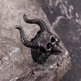 Vintage Satan Horn Stainless Steel Skull Ring | Gthic.com
