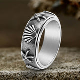 Vintage Shell Starfish Stainless Steel Spinner Ring