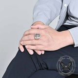 Vintage Shield Cross Diamond Stainless Steel Ring 02 | Gthic.com