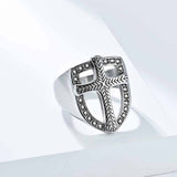 Vintage Shield Cross Diamond Stainless Steel Ring 03 | Gthic.com