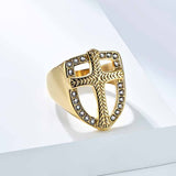 Vintage Shield Cross Diamond Stainless Steel Ring