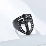 Vintage Shield Cross Diamond Stainless Steel Ring