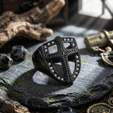 Vintage Shield Cross Diamond Stainless Steel Ring