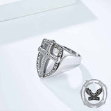 Vintage Shield Cross Diamond Stainless Steel Ring