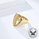 Vintage Shield Cross Diamond Stainless Steel Ring