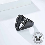 Vintage Shield Cross Diamond Stainless Steel Ring