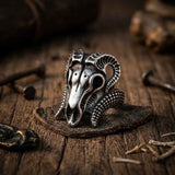 Vintage Skull Goat Head Stainless Steel Ring | Gthic.com