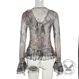 Vintage Smudge Print Mesh Leopard Print Tie-Strap Top | Gthic.com