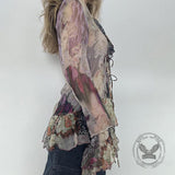 Vintage Smudge Print Mesh Leopard Print Tie-Strap Top | Gthic.com