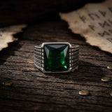 Vintage Square Gemstone Stainless Steel Biker Ring