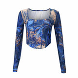 Vintage Square Neck Waist-Baring Spliced Slim Top | Gthic.com