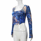 Vintage Square Neck Waist-Baring Spliced Slim Top | Gthic.com