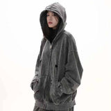 Vintage Street Washed Ripped Hooded Jacket And Pants