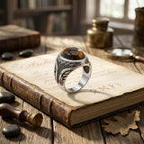 Vintage Textured Gemstone Stainless Steel Ring | Gthic.com