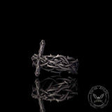 Vintage Thorns Wrapped Cross Sterling Silver Ring