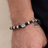 Vintage Tiger Eye Cross Stainless Steel Beaded Bracelet