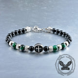 Vintage Tiger Eye Cross Stainless Steel Beaded Bracelet
