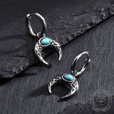 Vintage Turquoise Moon Stainless Steel Hoop Earrings