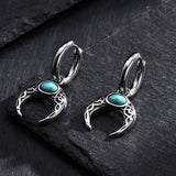 Vintage Turquoise Moon Stainless Steel Hoop Earrings