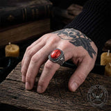Vintage Turquoise Skull Stainless Steel Biker Ring | Gthic.com