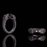 Vintage Two-Headed Snake Zircon Sterling Silver Ring | Gthic.com
