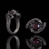 Vintage Two Dragons Playing With Gem Sterling Silver Ring | Gthic.com