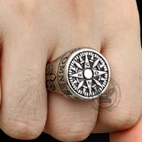 Vintage Viking Nordic Compass Stainless Steel Marine Ring | Gthic.com