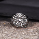 Vintage Viking Nordic Compass Stainless Steel Marine Ring | Gthic.com