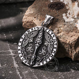 Vintage Viking Rune Odin Raven Stainless Steel Pendant | Gthic.com
