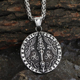 Vintage Viking Rune Odin Raven Stainless Steel Pendant | Gthic.com