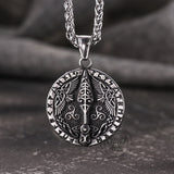 Vintage Viking Rune Odin Raven Stainless Steel Pendant | Gthic.com