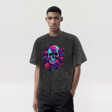 Vintage Washed Flower Skull Print T-shirt | Gthic.com