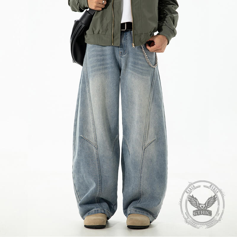 Vintage Washed Loose Casual Blue Scimitar Jeans – GTHIC
