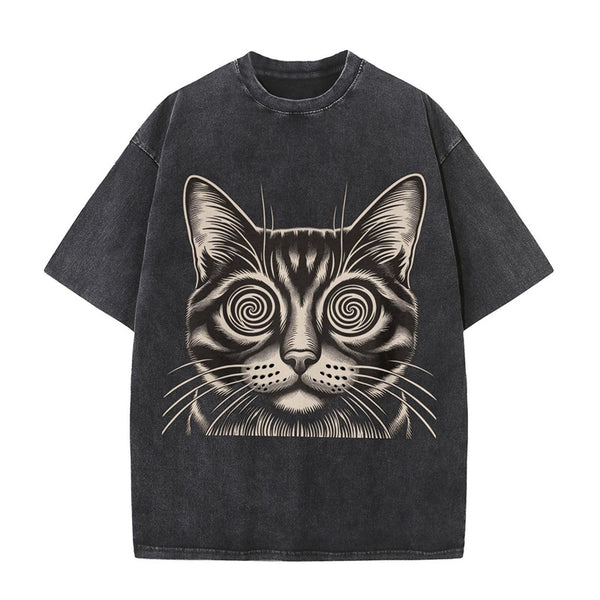 Vintage Washed Psychedelic Cat Short Sleeve T-shirt | Gthic.com