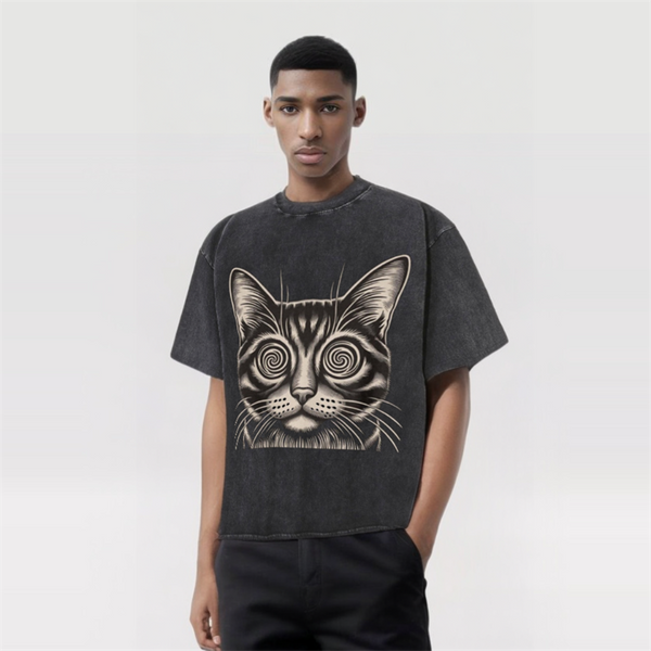 Vintage Washed Psychedelic Cat Short Sleeve T-shirt