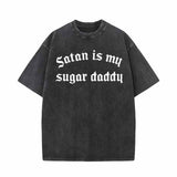 Vintage Washed Satan Is My Sugar Daddy Short Sleeve T-shirt Vest | Gthic.com