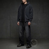 Vintage Washed Studded Loose Zip-Up Hoodie Pants Set | Gthic.com