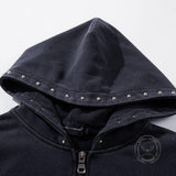 Vintage Washed Studded Loose Zip-Up Hoodie Pants Set