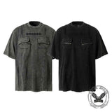 Vintage Washed Zipper Pocket Distressed T-shirt | Gthic.com