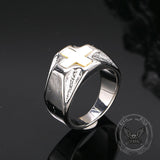 Vintage White Shell Cross Stainless Steel Ring | Gthic.com