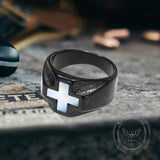 Vintage White Shell Cross Stainless Steel Ring | Gthic.com