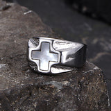 Vintage White Shell Cross Stainless Steel Ring