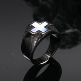 Vintage White Shell Cross Stainless Steel Ring | Gthic.com