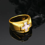 Vintage White Shell Cross Stainless Steel Ring | Gthic.com